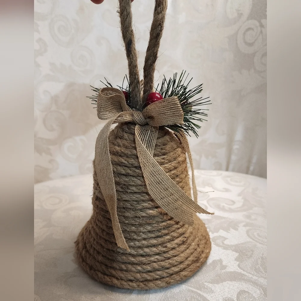 VINTAGE Bell Jute Rope Bows 9.5 inch Tall Holly Berry Trim